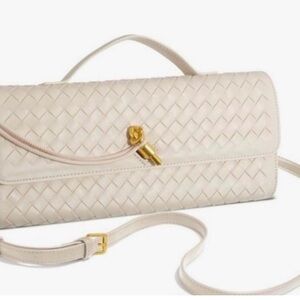 Few Moda East west Clutch Elegant Cream Woven Leather Handbag